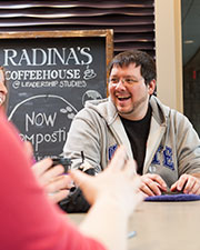 German student at coffee shop